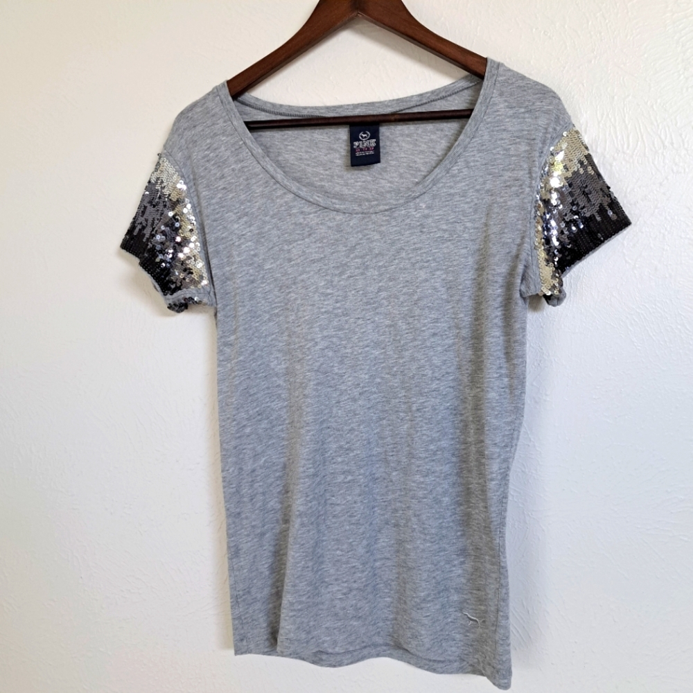 PINK Victoria's Secret T Shirt Sequin Sleeve Size XS/TP Shirt Sleeve